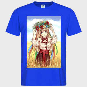 Tricou Ukrainochka în câmp cu o coroană pe cap